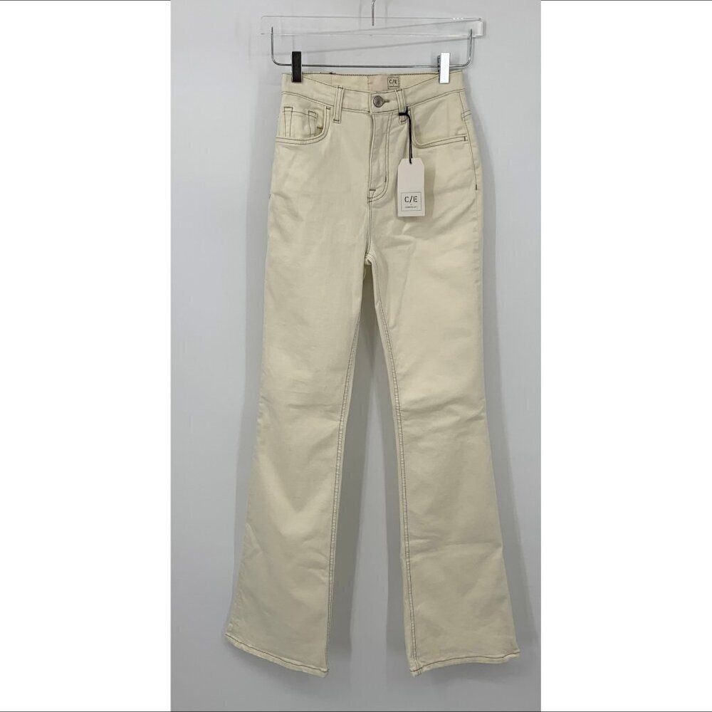 C/E Current Elliott high rise flared jeans bentonite ivory cream tan new 24